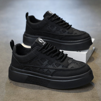 Sapatos de Homem Outono 2025 Novos Sapatilhos Desportivos Respiráveis Brancos de Sola Grossa, Sapatos de Painel de Pele de Homem de Homem Painel, Sapatos Casuais Modernos ao Estilo Coreano