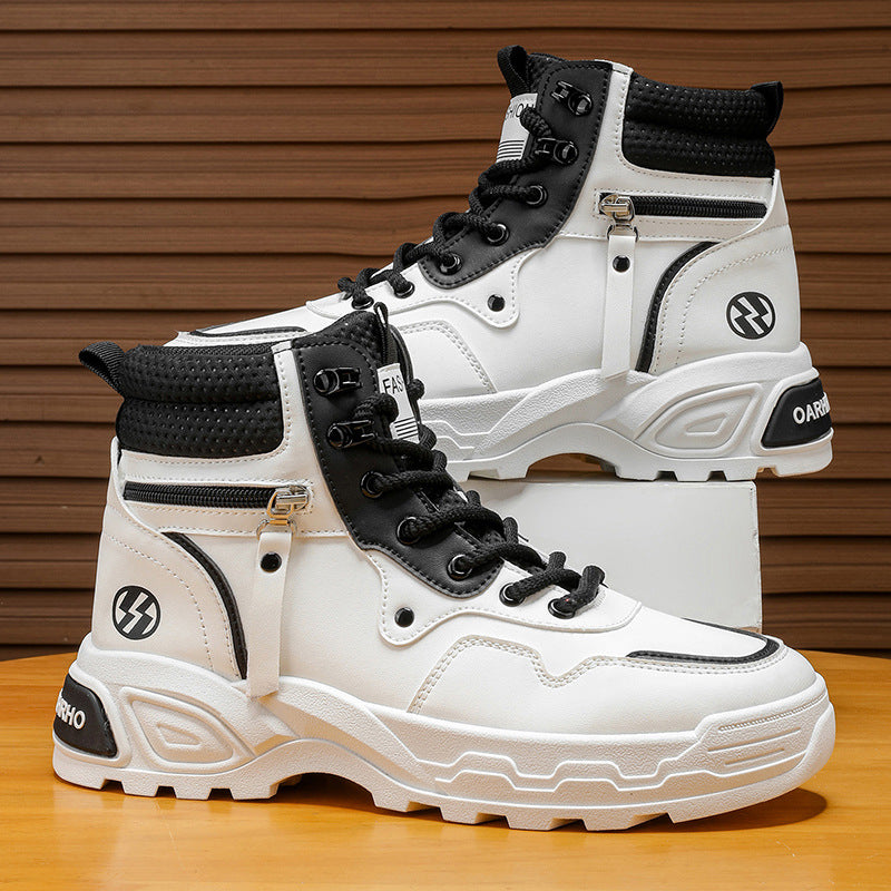Botas Martin Masculinas Autumn British Windmill Botas brancas de cabedal alto Botas de trabalho para aumento de altura Botas de trabalho resistentes ao desgaste antiderrapantes para aumento de altura