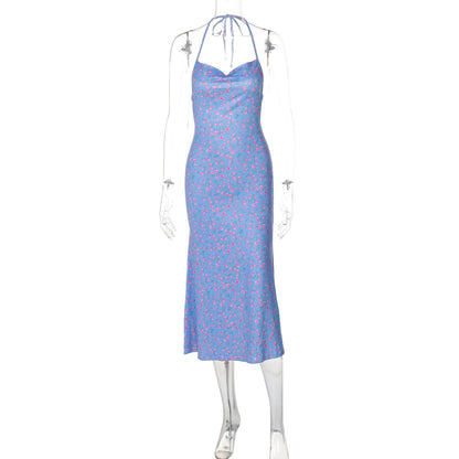 Vestido de comprimento médio, sem abertura de mangas mais vendido na Amazon transfronteiriço novo, doce e floral, sexy e doce e sexy