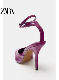 ZARA 2026 Verão Novo Sapatos Femininos Mules de Salto Alto com Tira no Tornozelo e Bico Fino 2268710 080