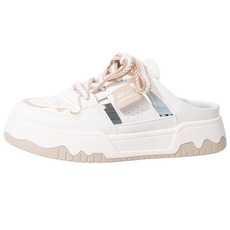 Guerreiros semi-chinelos fechados para mulher, roupa exterior de verão, sapatos de rede novos de 2026, respiráveis ocos, sapatos de sola grossa com saltos grossos, por grosso