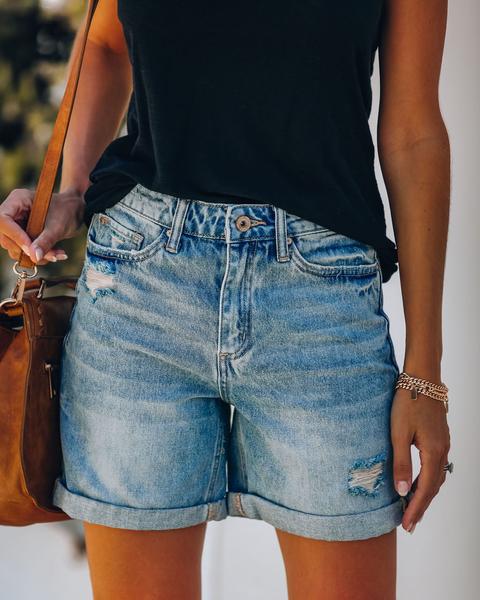 Verão 2025 eBay Amazon Wish Street Roled Edge Calças Rasgadas Calças de Ganga Femininas Calças de Ganga Comércio Exterior Comércio Na Moda