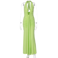 Vestido atravessado de vendas novas na Europa e América, vestido sexy de decote oco, decote oco, sem costas, fino, plissado, com alças remendadas e alças para mulheres