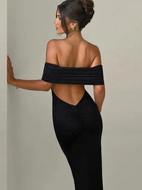 Novo vestido feminino elegante de palanquim de ombros descobertos, de ombros descobertos, transfronteiriço europeu e americano de verão 2025, longo e slim-fit