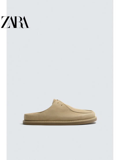 Sapatos masculinos ZARA, lançamento da coleção verão 2026, com detalhes em camurça, bico redondo e plataforma, código 2759620 102.