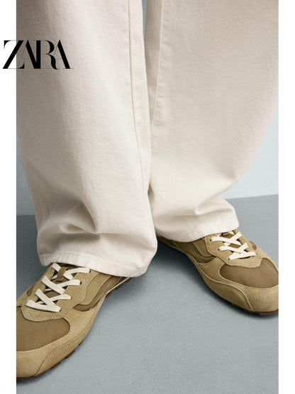 ZARA 2026 Primavera/Verão Sapatos Masculinos com Detalhes em Camurça, Modelo Retrô com Cadarço e Leves 2343720 107