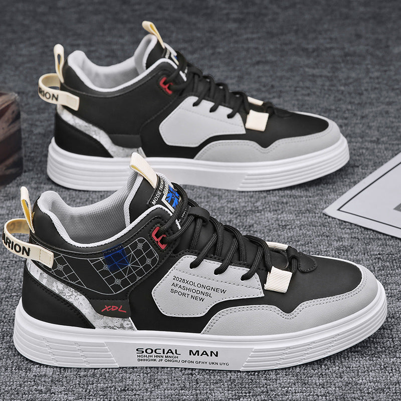 Sapatos masculinos de primavera de cano alto, sapatos desportivos casuais de lona branca respiráveis, sapatos versáteis e modernos