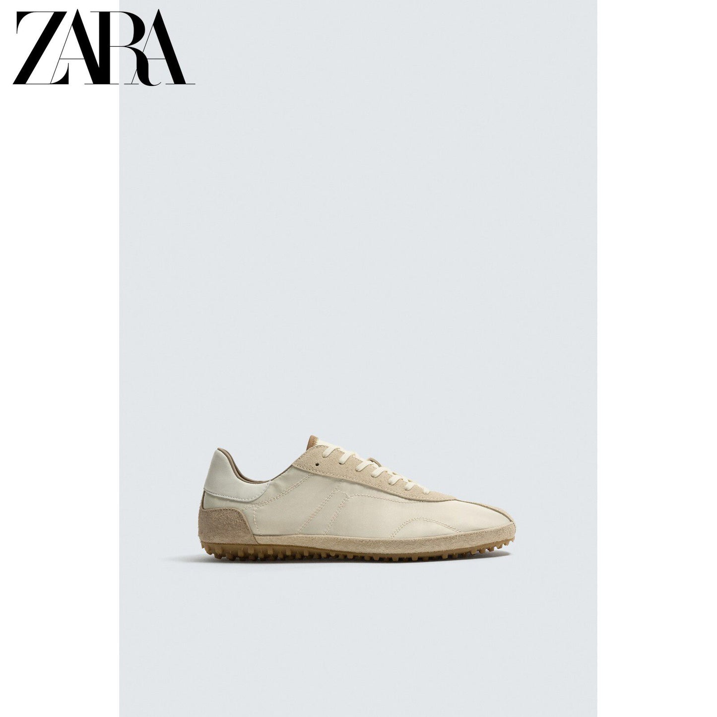 Sapatos masculinos ZARA, lançamento da coleção verão 2026, com detalhes em camurça, modelo retrô com cadarço e design leve (código: 2365720 102).