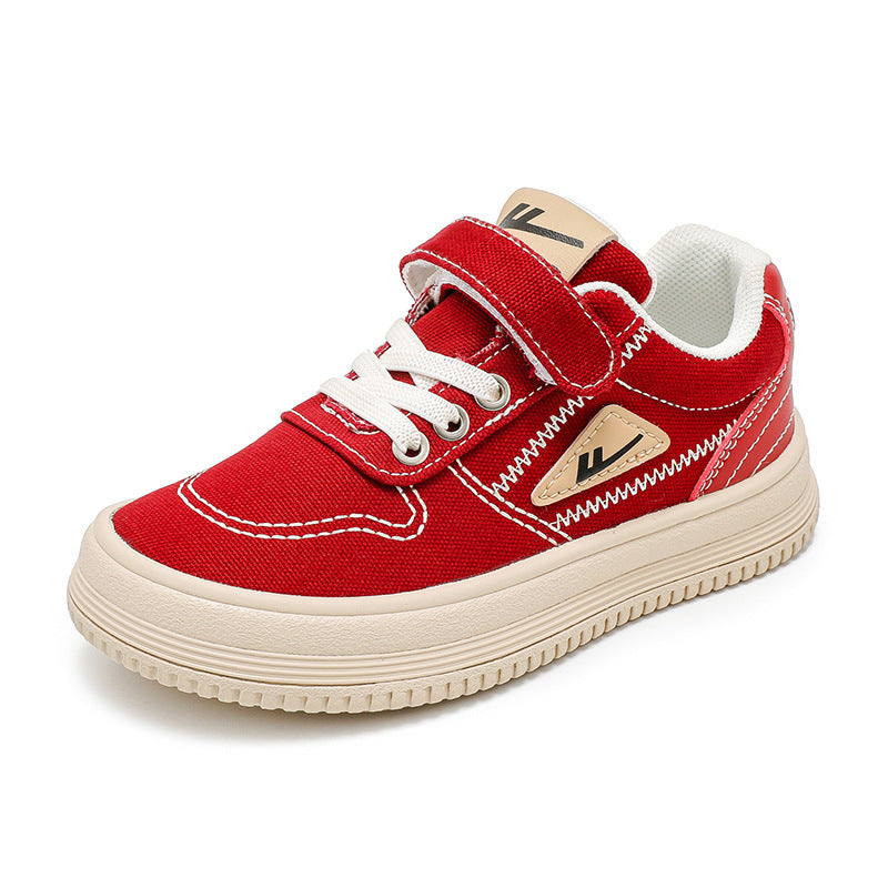 Sapatos vermelhos versáteis de lona, sapatos infantis Warrior, sapatos casuais masculinos e femininos, ténis baixos novos de outono, sapatos infantis de ensino médio a grande