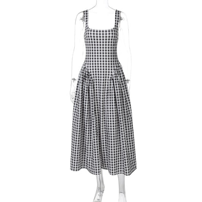Vestido de princesa francês fresco, europeu e americano à moda que aperta a cintura, vestido slip sem costas sexy para mulheres