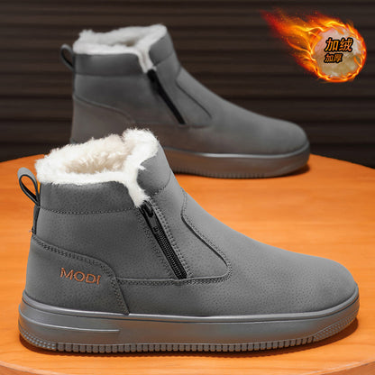 Botas de neve, botas Martin integradas em lã e pele, impermeáveis e antiderrapantes e de sola grossa, sapatos de algodão quente forrados a polar de inverno de cano alto para homem
