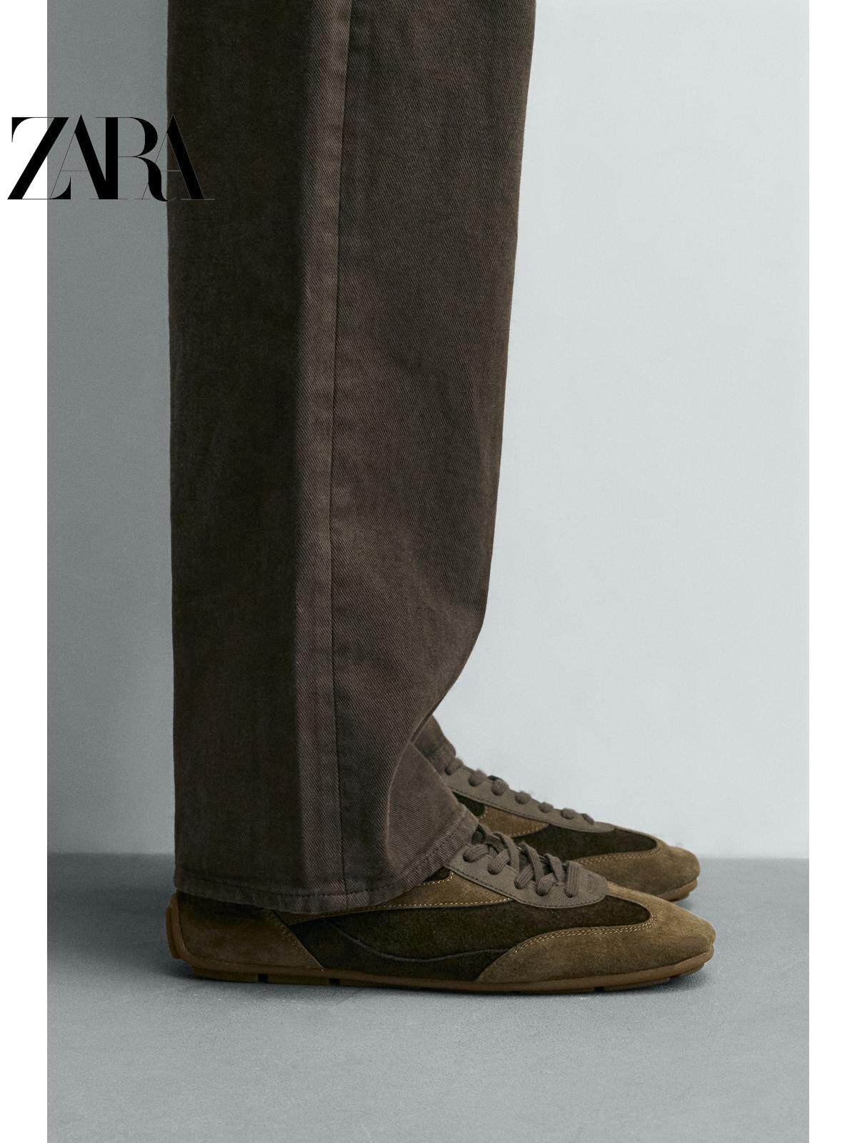 ZARA 2026 Primavera/Verão Sapatos Masculinos, Detalhes em Camurça, Cadarço, Leves, 2292720 707