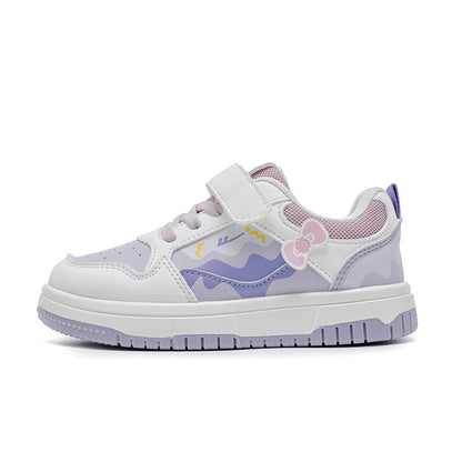 Sapatos infantis Warrior color-block, sapatos infantis com graffiti color-block, novos sapatos na moda e versáteis de sola grossa na primavera, ténis desportivos femininos com superfície de couro e respiráveis