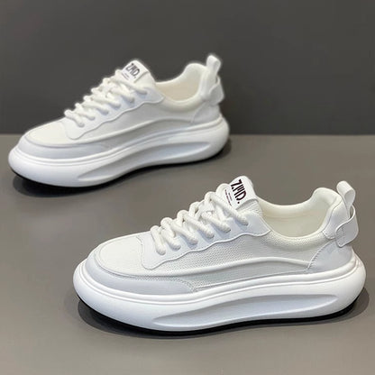 Sapatos masculinos A-Gan, sapatos desportivos de malha fina e respiráveis de verão, sapatos casuais casuais de malha com sola grossa e aumento de altura, sapatos brancos pequenos da moda