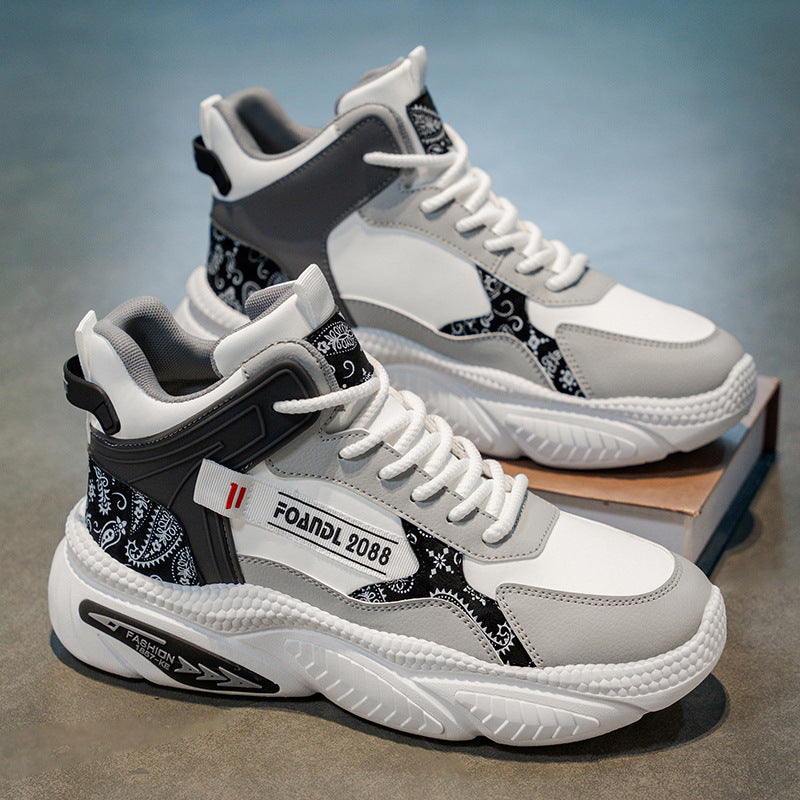 Sapatos masculinos de cano alto, novos sapatos desportivos juvenis de basquetebol de outono 2025, corrida casual, ténis de pai com sola grossa que aumentam a altura e na moda