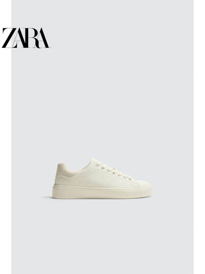 ZARA Primavera/Verão 2026 Novos Sapatos Masculinos: Tênis simples, de sola grossa, leve, com cadarço, branco (2243720 001)