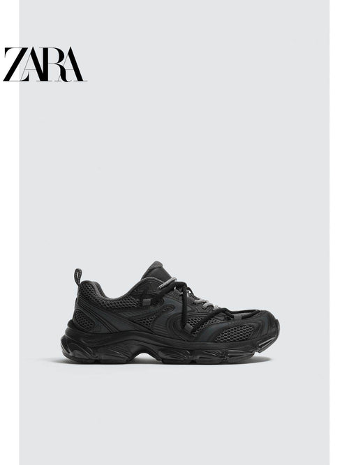 ZARA 2026 Primavera/Verão Novos Sapatos Masculinos: Design de Cadarço Duplo, Tênis de Corrida com Sola Grossa Irregular, 2392720 800
