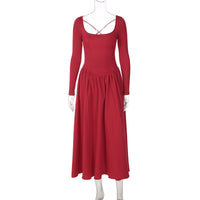 Vestido elegante estilo Hepburn francês 2026, vestido comprido estreito de cor sólida sem costas e amarração cruzada slim para mulher, dropshipping