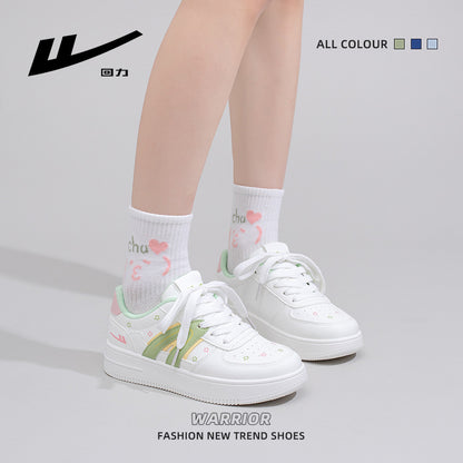 Sapatos estrela da moda com blocos de cor Warrior, ténis modernos da primavera, sapatos casuais versáteis em pele e respiráveis, sapatos femininos