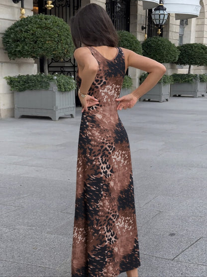 2026 Primavera, Europa e América Nova Moda Feminina Estampada de Leopardo Slim Street Style Vestido de gravata longa por grosso