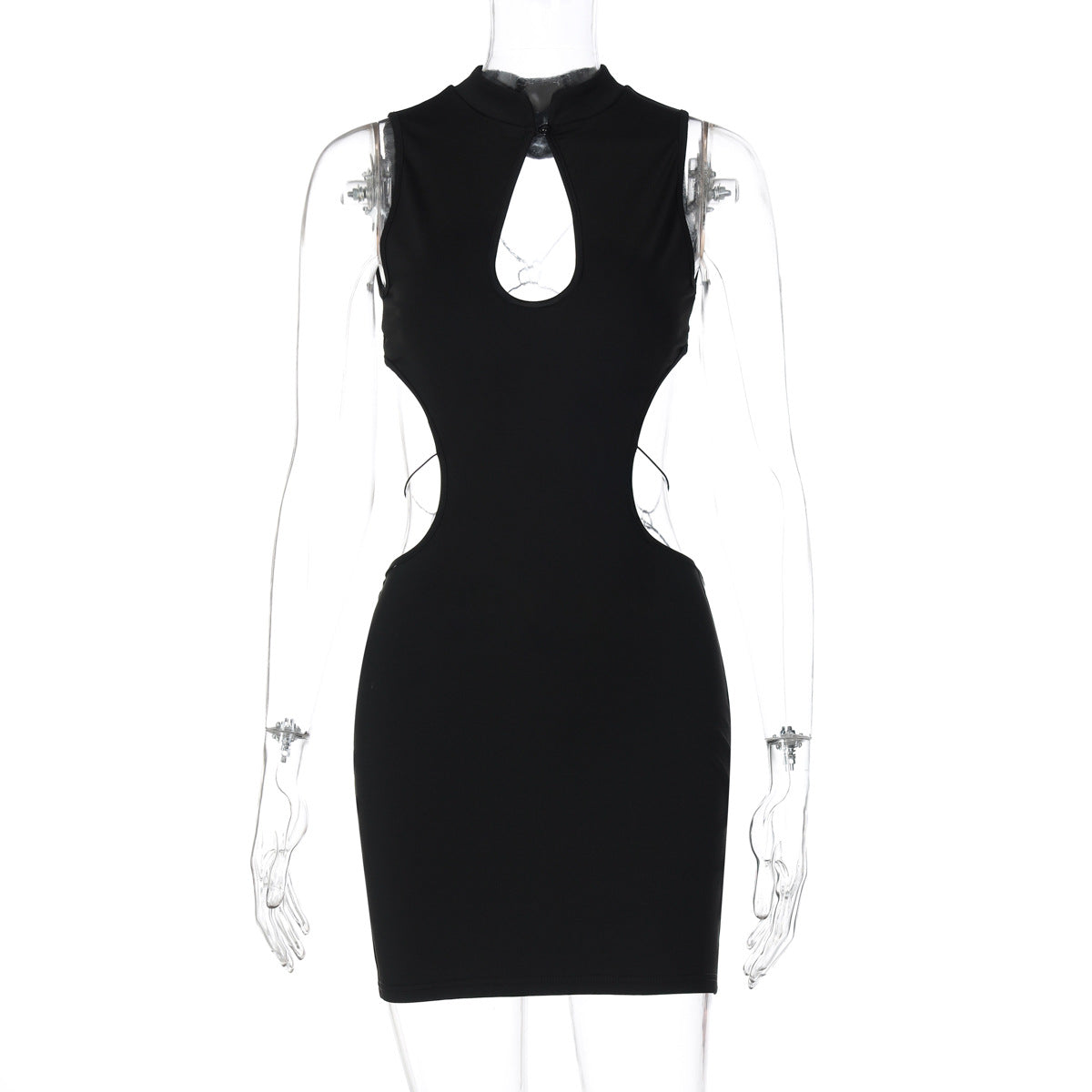 Novo vestido curto de rapariga de rapariga recortado, europeu e americano, recortado sem costas, retalhos em borboleta, vestido curto e picante para raparigas