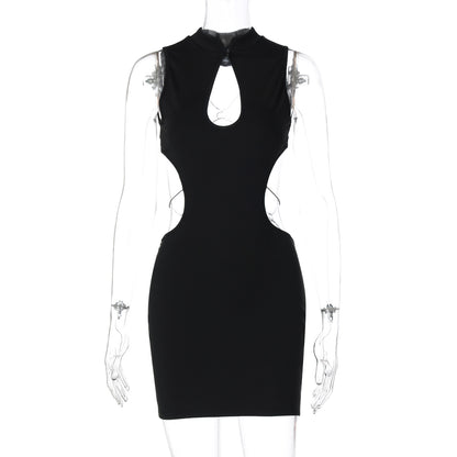 Novo vestido curto de rapariga de rapariga recortado, europeu e americano, recortado sem costas, retalhos em borboleta, vestido curto e picante para raparigas