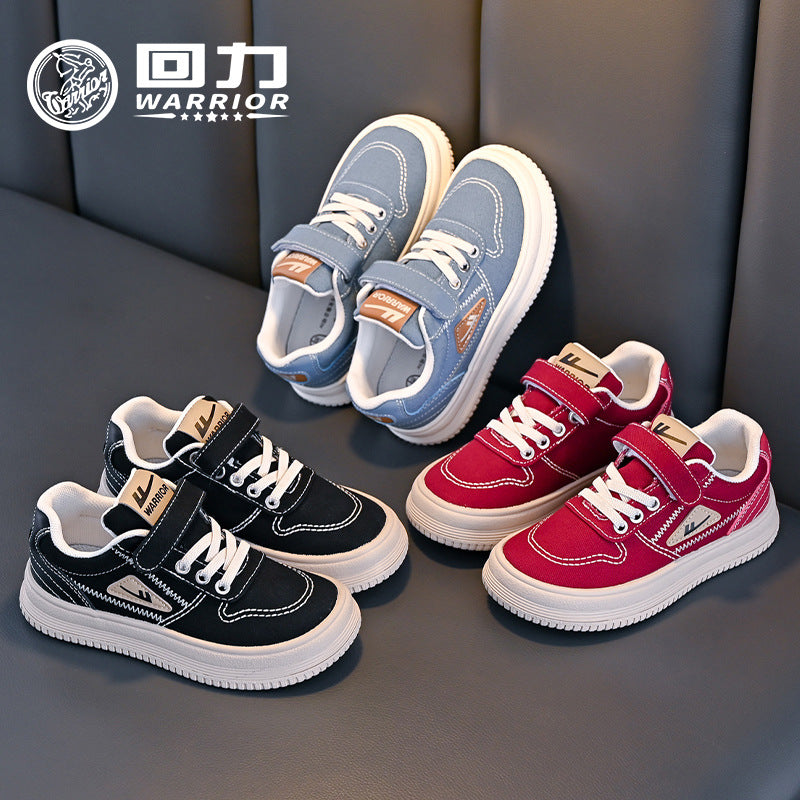 Sapatos vermelhos versáteis de lona, sapatos infantis Warrior, sapatos casuais masculinos e femininos, ténis baixos novos de outono, sapatos infantis de ensino médio a grande