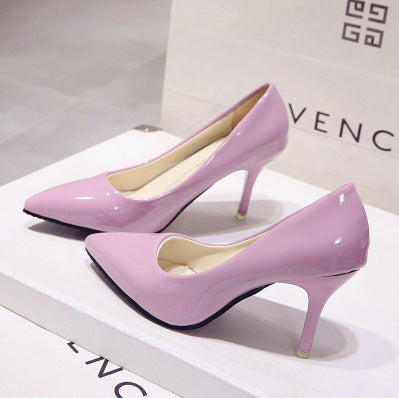 Saltos altos altos European Station Nude Stilet, sapatilhas de trabalho pretas com bico pontiagudo, sapatos plus size azuis em verniz feminino, sapatos vermelhos de casamento