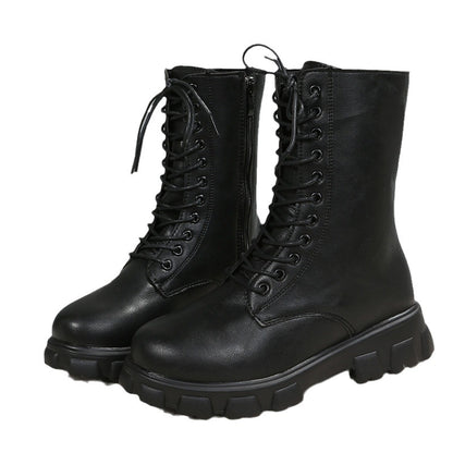 Comércio Estrangeiro Botas de Mulher Plus Size 2025 Outono/Inverno Novas Botas de Salto Grosso com Ponta Redonda com Ponta Grossa de Salto Baixo Martin Botas de Mota Feminina Tornozeleira