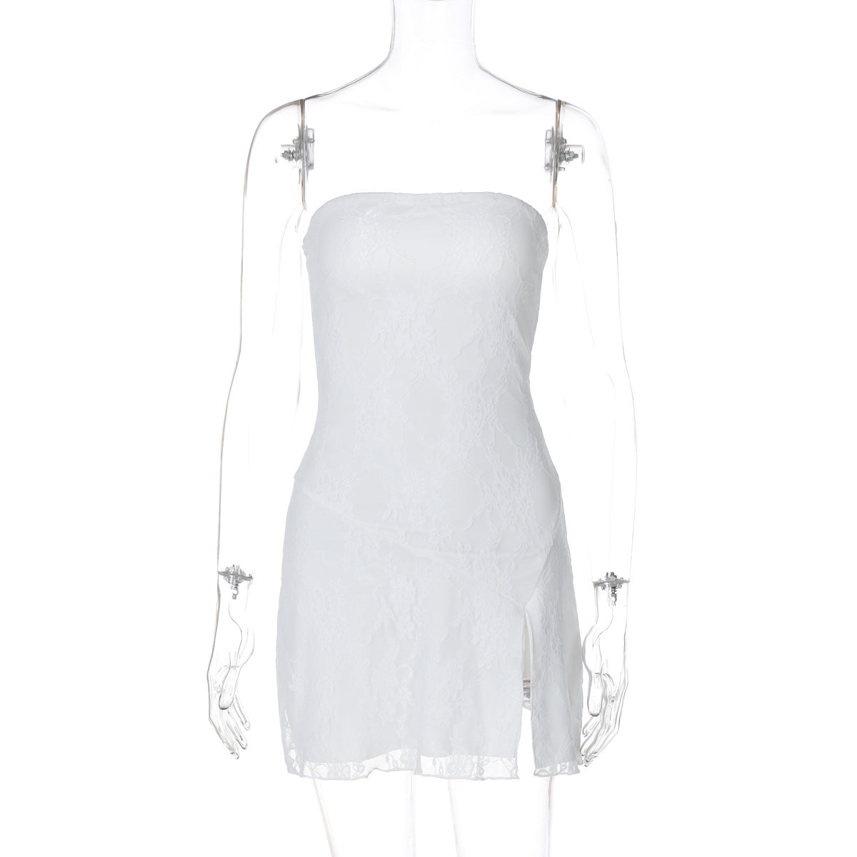 Vestido curto sexy sexy com fendas em renda fina e bestseller cross-fronteiriço da Amazon, nova moda feminina sem alças em retalhos