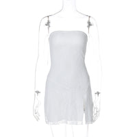 Vestido curto sexy sexy com fendas em renda fina e bestseller cross-fronteiriço da Amazon, nova moda feminina sem alças em retalhos