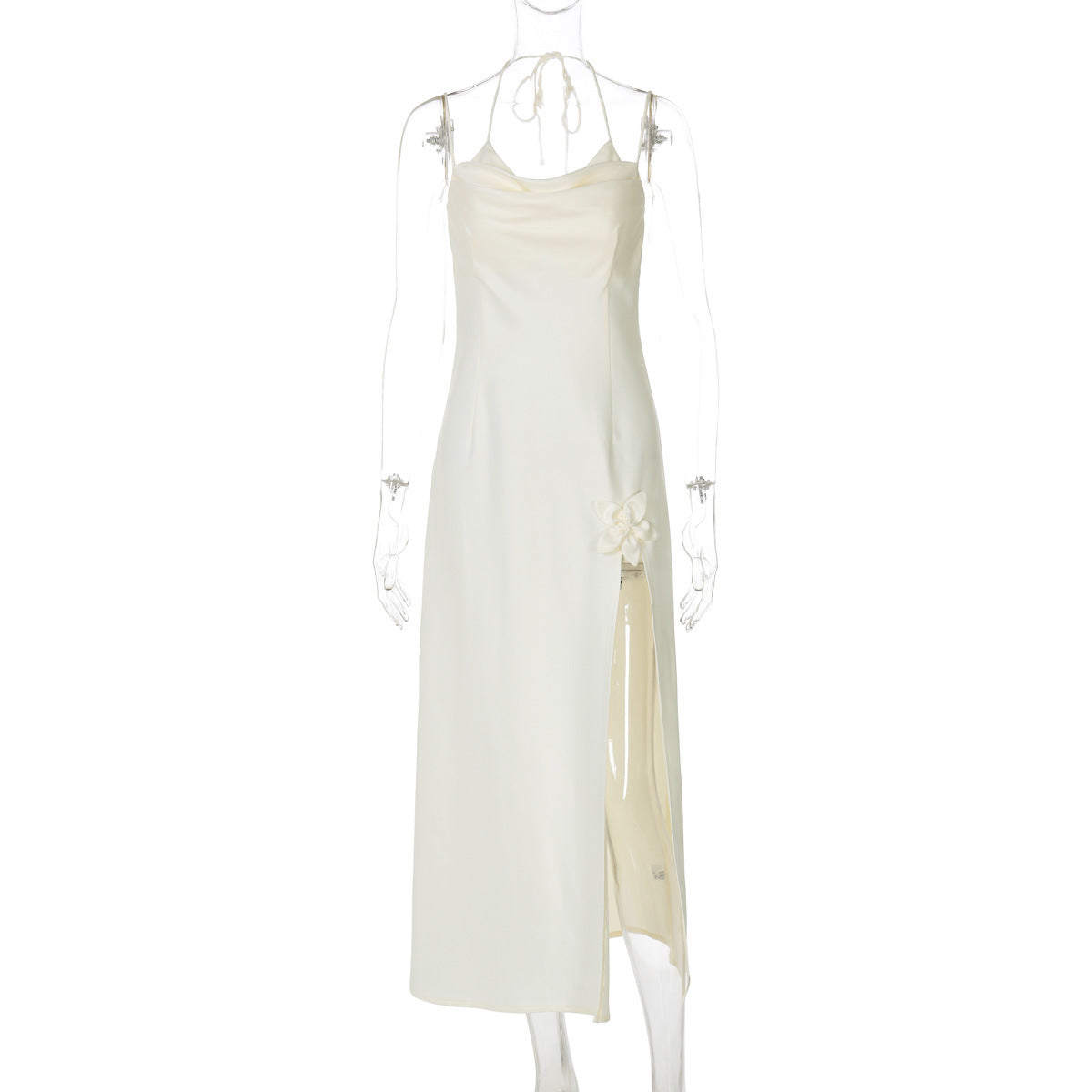 Estilo europeu e americano, novo vestido floral com decote sexy de gíria sexy, vestido floral de mulher madura de cor sólida e cetim de cor sólida