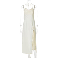 Estilo europeu e americano, novo vestido floral com decote sexy de gíria sexy, vestido floral de mulher madura de cor sólida e cetim de cor sólida