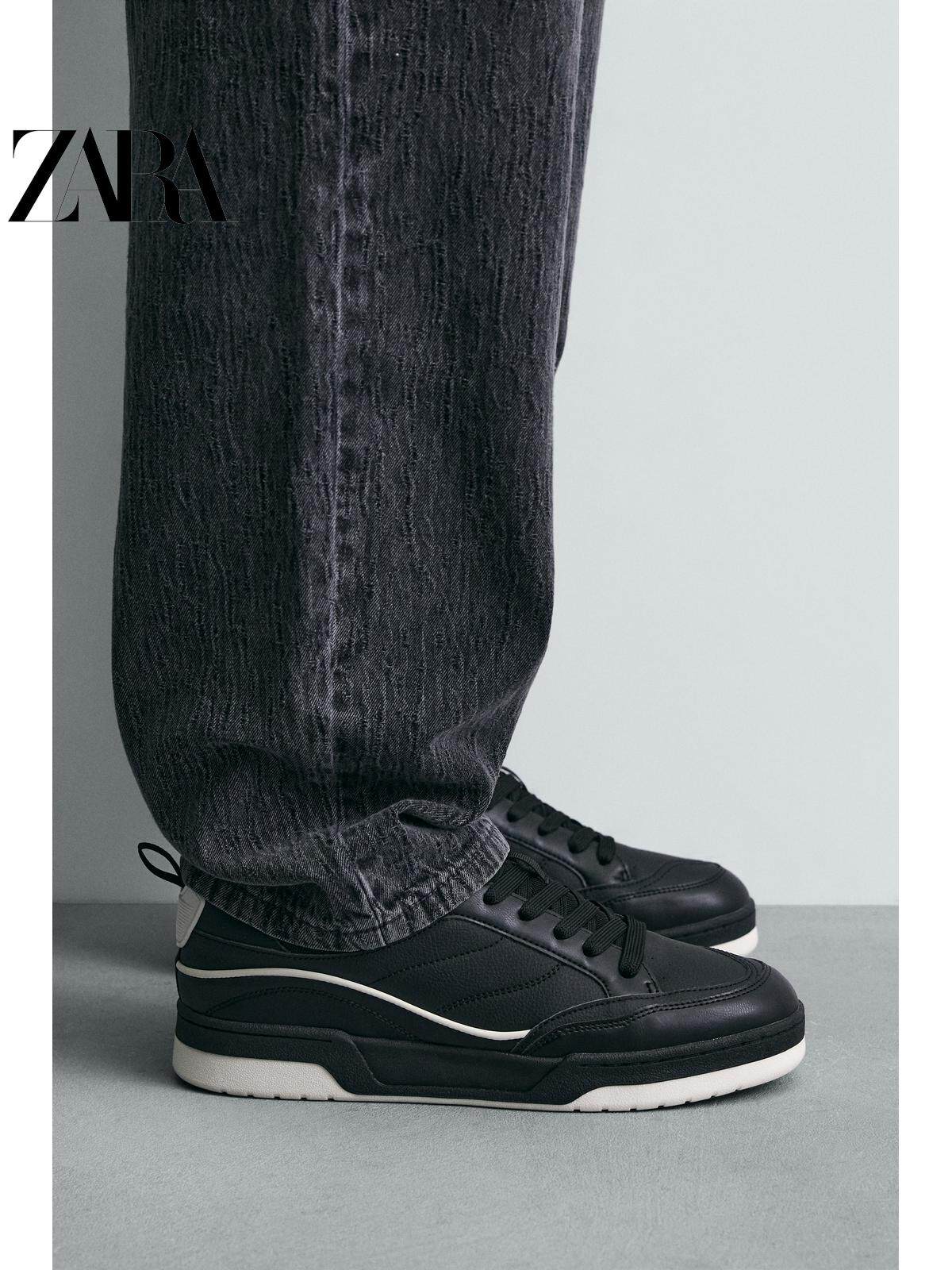 ZARA 2026 Primavera/Verão Novos Sapatos Masculinos Tênis de Cano Alto com Cadarço e Sola Grossa em Dois Tons 2257720 800