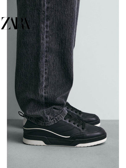 ZARA 2026 Primavera/Verão Novos Sapatos Masculinos Tênis de Cano Alto com Cadarço e Sola Grossa em Dois Tons 2257720 800