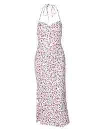 Vestido de comprimento médio, sem abertura de mangas mais vendido na Amazon transfronteiriço novo, doce e floral, sexy e doce e sexy