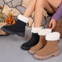 2025 Europe Station Fleece Neck Back Zipper Fleece Botas Martin Botas de Neve Curtas Quentes Femininas Edição Engrossada de Inverno
