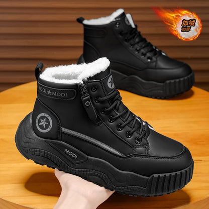 Botas de neve masculinas 2025 novos sapatos de algodão quentes forrados a polar de inverno forrados ao frio e quentes de pelo masculino integrados a menos 40°C