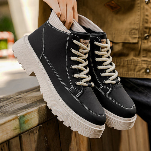 Homens 2025 Nova Roupa de Trabalho Vintage de Outono Britânico Outdoor Vintage Botas de Pele, Botas Martin Casual e Versáteis, Sapatos Modernos