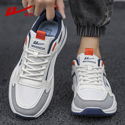 Sapatos masculinos Warrior, ténis estilo primavera/outono, novos sapatos de pai com sola grossa e blocos de cor em 2026, sapatos casuais de rede de homem respiráveis