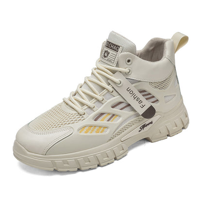 Sapatos masculinos de outono, novos sapatos altos e respiráveis, ténis de rede masculinos versáteis para aumentar a altura, sapatos casuais de pai