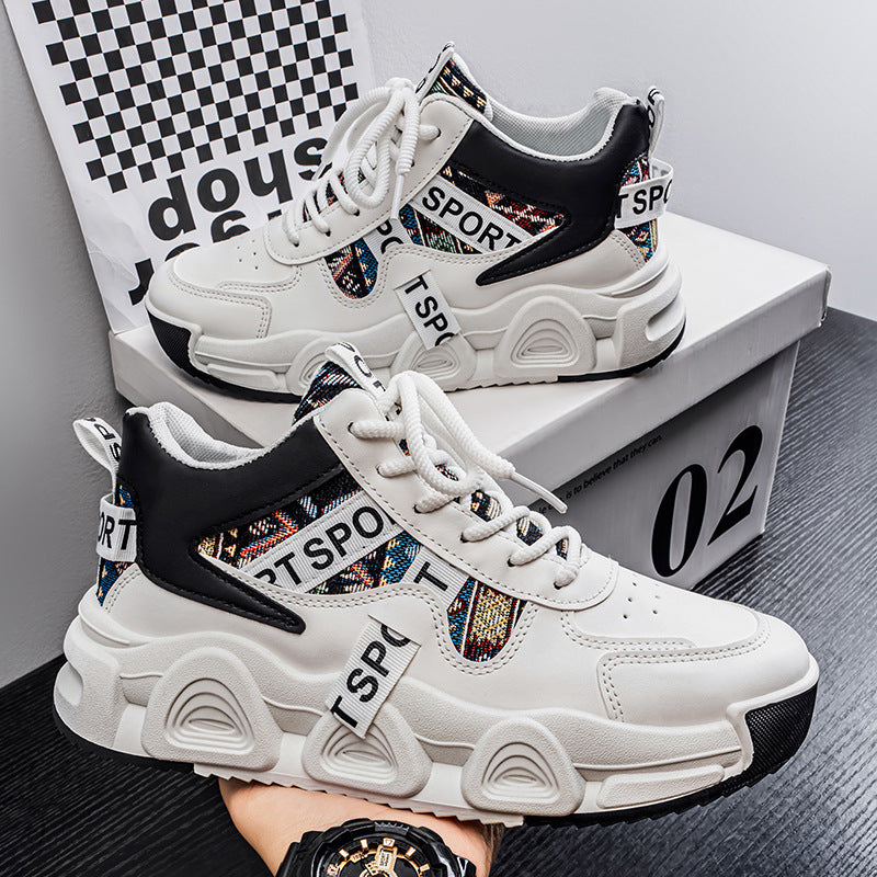 Sapatos masculinos 2025 novos sapatos casuais casuais casuais de outono e versáteis desportivos na moda, sapatos casuais casuais de sola grossa para estudantes que aumentam a altura para homens