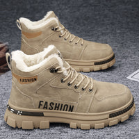 Botas de neve masculinas, botas de algodão espessas forradas a polar para o inverno 2025, sapatos masculinos resistentes ao frio, sapatos quentes de algodão, botas Martin masculinas