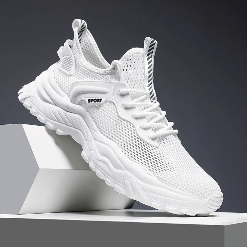 Novos sapatos masculinos de verão 2025, ténis de malha finos e resistentes a odores respiráveis, sapatilhas desportivas casuais de corrida da moda