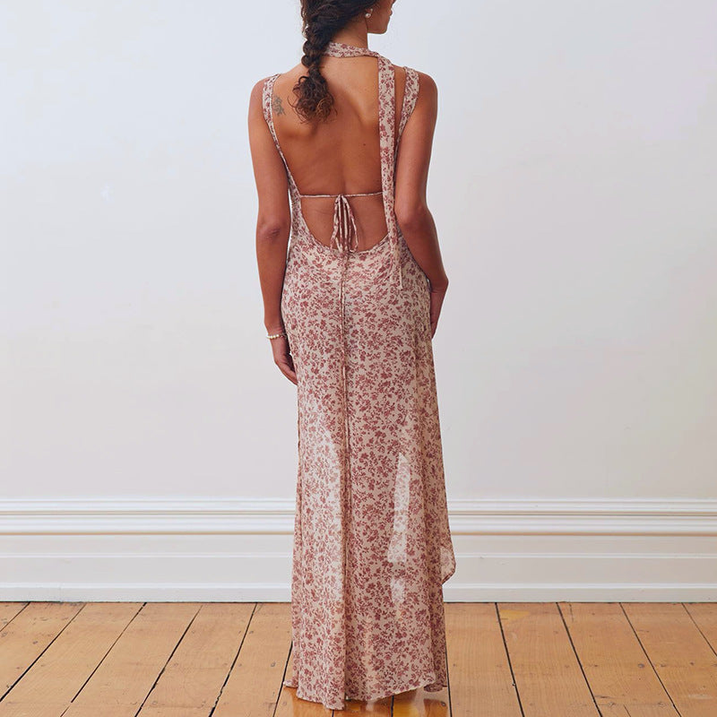 Vestido Feminino Quente Novo Quente de Verão 2026, Floral Sexy, Abertura Sem Costas, Abertura Aberta para Mulheres