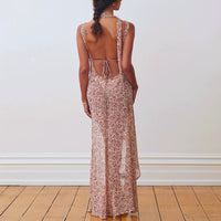 Vestido Feminino Quente Novo Quente de Verão 2026, Floral Sexy, Abertura Sem Costas, Abertura Aberta para Mulheres