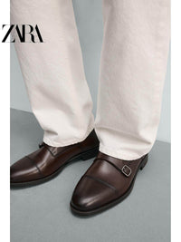 ZARA Coleção Primavera/Verão 2026 Sapatos Masculinos, Sapatos de Couro Marrom com Fivela Dupla, Sapatos Monk Sociais, 2410621 700