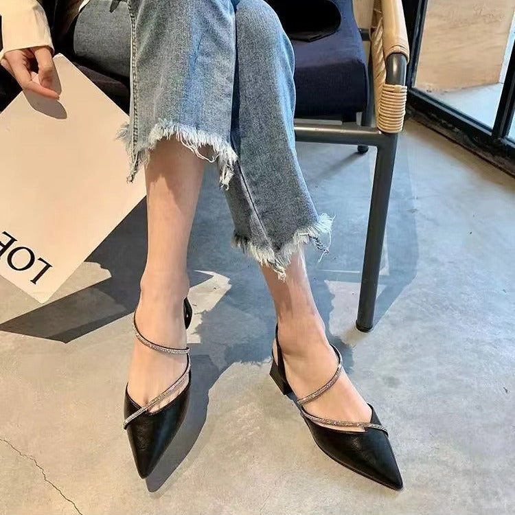 Sandálias de moda para mulheres, estilo de fada, novo verão 2023 de saltos fechados com saltos altos de strass, combinados com saias e sapatos femininos