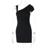 Roupa Feminina Europeia e Americana 2026 Verão Novo Vestido Curto Diagonal Fita Ajustada de Cor Lisa para Mulheres, Grossista para Mulheres