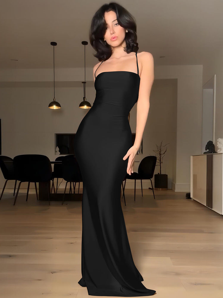 Bestsellers femininos europeus e americanos de verão, novo vestido de retalho de retalho sem alças sem alças de cor sólida para mulheres